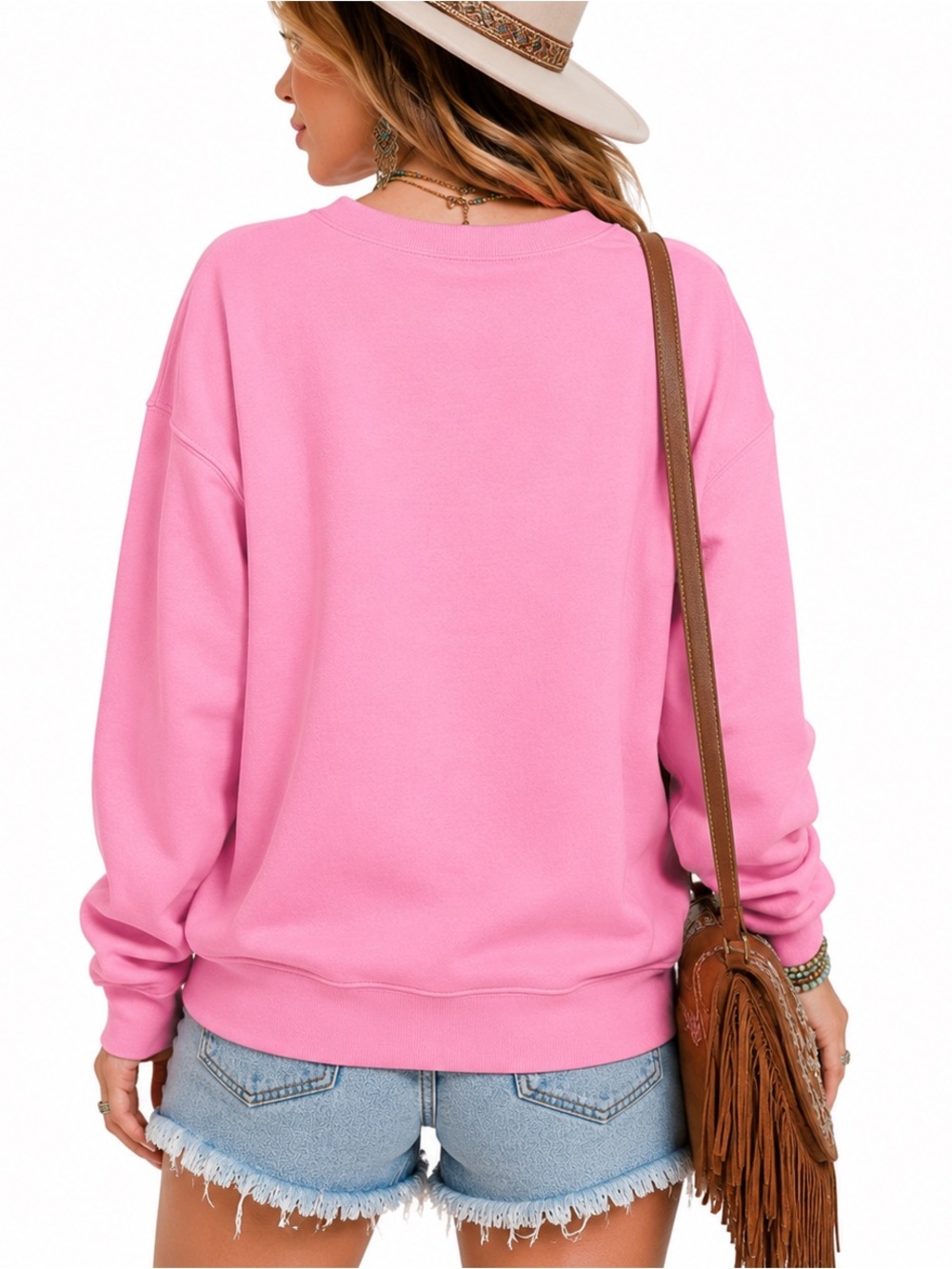 ZENANA Pink “Midwest" Printed Fleece Round Neck Sweatshirts Size Small M & L NWT - Picture 4 of 8